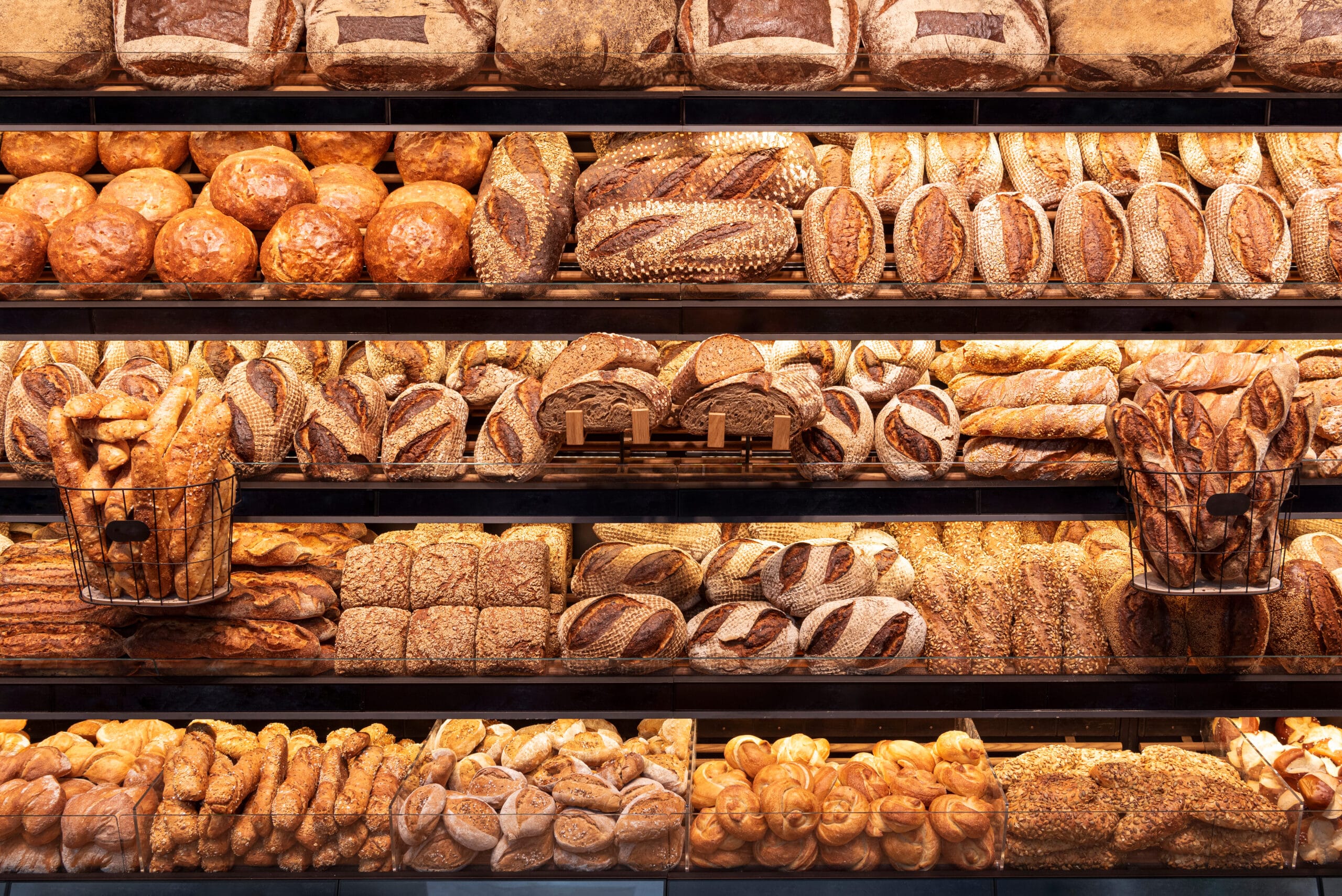 Loaves of bread on a shelf